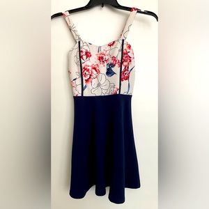 Papaya Pink Floral and Navy Blue Dress size Small/Medium Fit & Flare Style